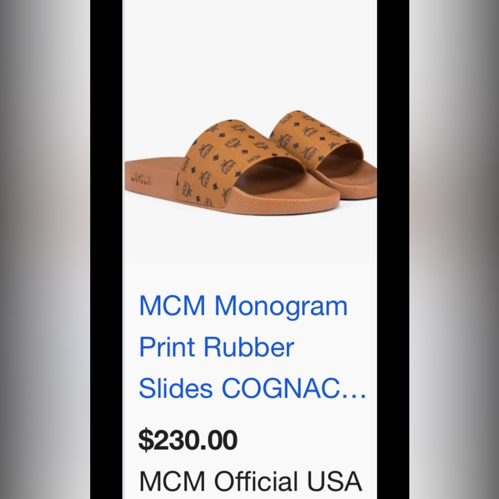 MCM Tan Slide Sandals pool rubber slides Korea size 39 women as is no rips - Picture 15 of 16